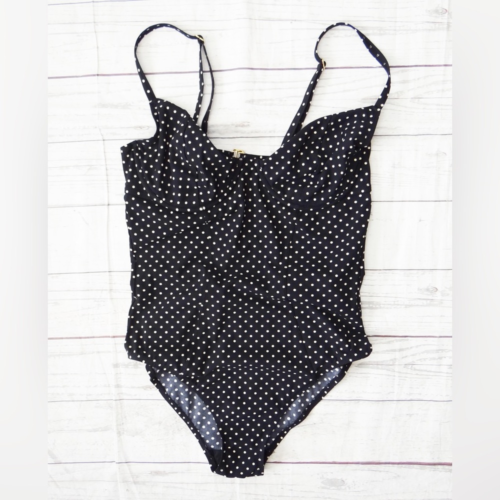 TORY BURCH UNDERWIRE ONE PIECE SWIMSUIT CLASSIC Black POLKA DOT Size M